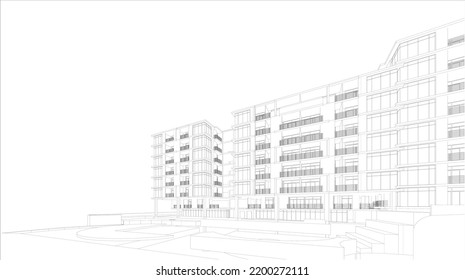 3d wireframe of building. sketch design.Vector