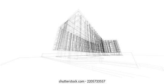3d wireframe of building. sketch design.Vector