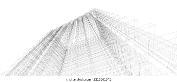 3d wireframe of building. sketch design.Vector