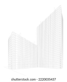 3d wireframe of building. sketch design.Vector