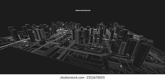 3d wireframe of building. sketch design.Vector