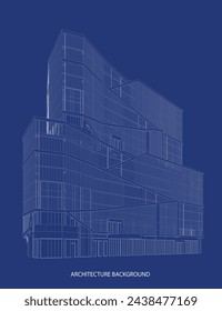 Estructura de alambre 3d del edificio. diseño del boceto.Vector