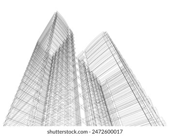 estructura metálica 3d del edificio. diseño de bocetos.Vector