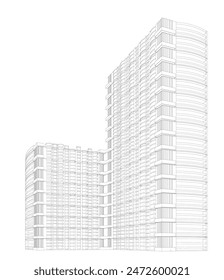 3d wireframe of building. sketch design.Vector