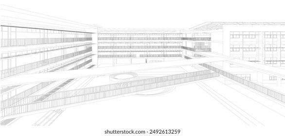 estructura metálica 3d del edificio. diseño de bocetos.Vector