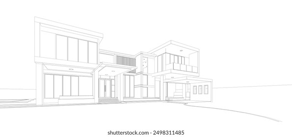 3d wireframe of building. sketch design.Vector