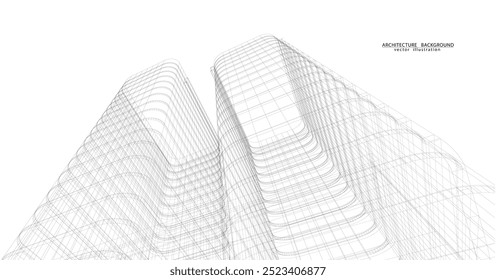 3d wireframe do edifício. design de esboço.Vetor