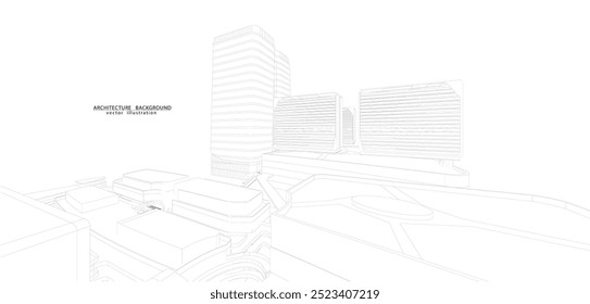 Estructura de alambre 3D del edificio. diseño de boceto. Vector