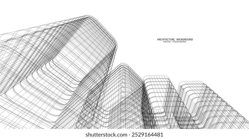 Estructura de alambre 3D del edificio. diseño de boceto. Vector