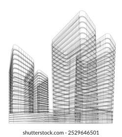 3d wireframe of building. sketch design.Vector