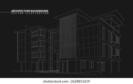3D-Drahtmodell des Gebäudes. Skizzendesign.Vektor