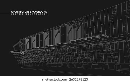 3d wireframe of building. sketch design.Vector