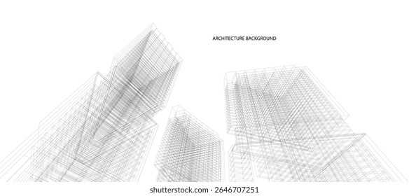 Estructura de alambre 3D del edificio. diseño de boceto. Vector