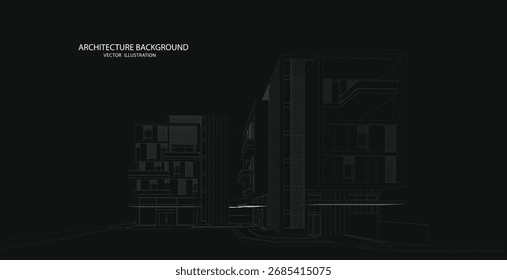 3d wireframe do edifício. design de esboço.Vetor