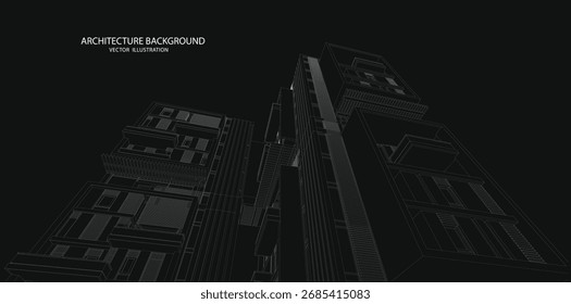 3d wireframe do edifício. design de esboço.Vetor