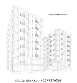 3D-Drahtmodell des Gebäudes. Skizzendesign.Vektor