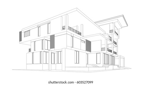 3d wireframe of building. sketch design.Vector