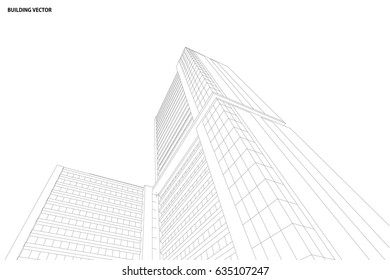 3d wireframe of building. sketch design.Vector