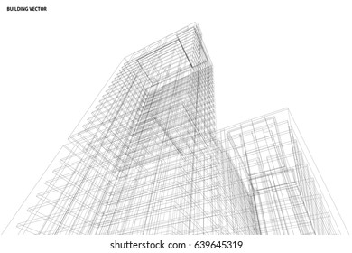 3d wireframe of building. sketch design.Vector