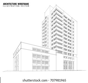3d wireframe of building. sketch design.Vector
