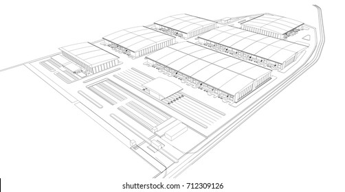 3d Wireframe Of Building. Sketch Design.Vector