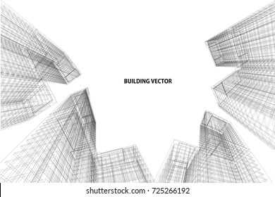 3d Wireframe Of Building. Sketch Design.Vector