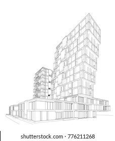 3d wireframe of building. sketch design.Vector