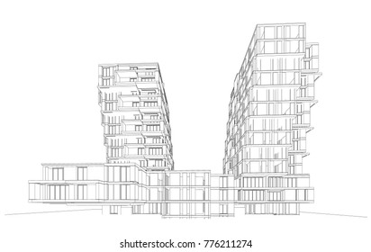 3d wireframe of building. sketch design.Vector