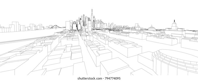 3d wireframe of building. sketch design.Vector