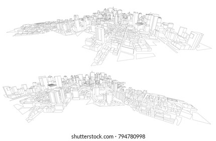3d wireframe of building. sketch design.Vector