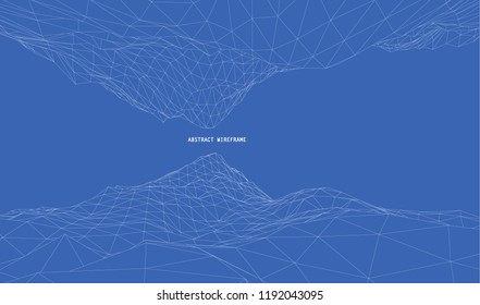 3D wireframe of contour swirl. Abstract wireframe background. vector