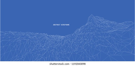 3D wireframe of contour swirl. Abstract wireframe background. vector