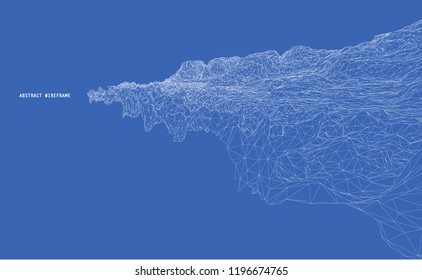 3D wireframe of contour swirl. Abstract wireframe background. vector