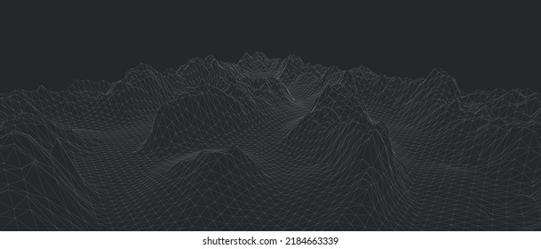 3D wireframe of contour swirl. Abstract wireframe background. Black and white wave.