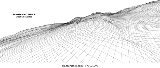 3D wireframe of contour swirl. Abstract wireframe background. vector