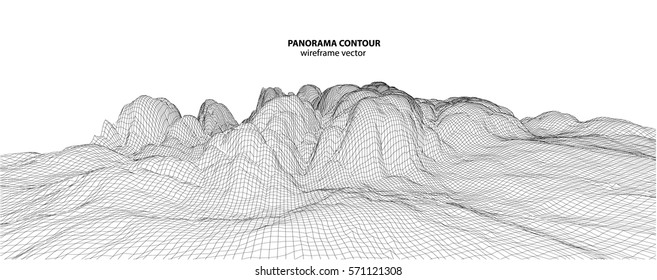 3D wireframe of contour swirl. Abstract wireframe background. vector