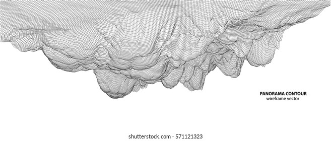3D wireframe of contour swirl. Abstract wireframe background. vector