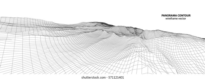 3D wireframe of contour swirl. Abstract wireframe background. vector