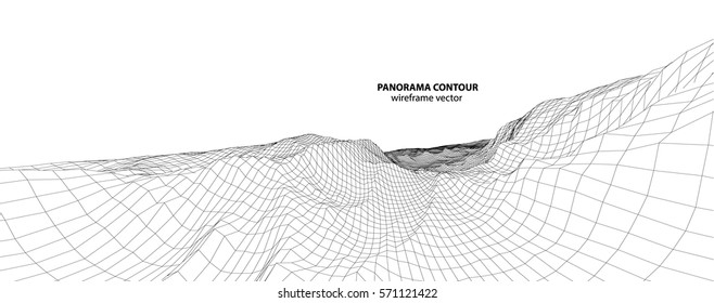 3D wireframe of contour swirl. Abstract wireframe background. vector