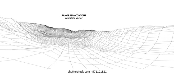 3D wireframe of contour swirl. Abstract wireframe background. vector