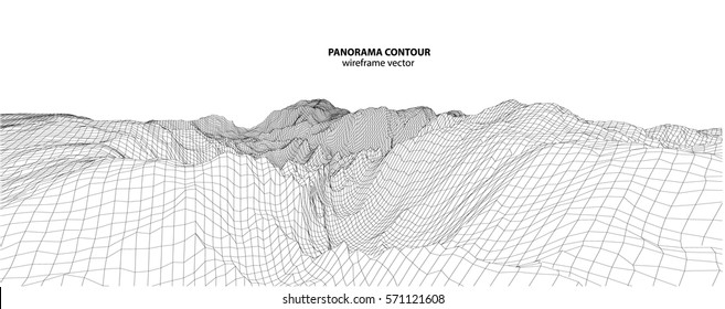 3D wireframe of contour swirl. Abstract wireframe background. vector