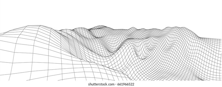 3D wireframe of contour swirl. Abstract wireframe background. vector