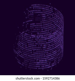 3D wireframe of cylinder made of binary code. Virtual reality and Technology concept.