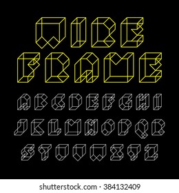 3d Wireframe Font, Alphabet. Vector Illustration.