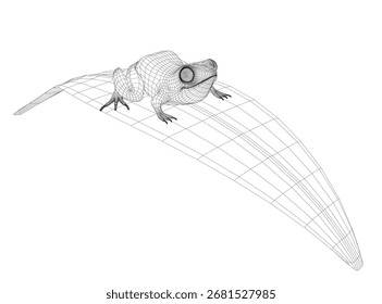 A 3D wireframe frog model rendered realistically on a clean white background.