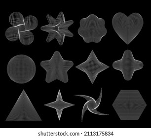 3d wireframe geometric shapes set in different shapes on a black background. Geometry shape from the white lines. Polygonal shapes. vector illustration.