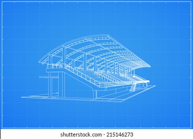 3D wireframe of grandstand - Vector illustration