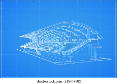 3D wireframe of grandstand - Vector illustration