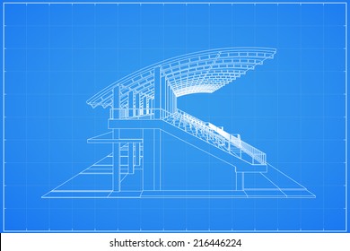 3D wireframe of grandstand - Vector illustration