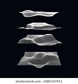 3D wireframe grid, 3D mesh, volumetric waves, technological waves mesh, cybernetic texture